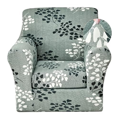JQinHome 2 Piece Stretch Sofa Cover Printed Couch Covers, Floral Pattern Armchair Slipcover with Separate Chair Cushion Cover, Washable Furniture Protector for Living Room(Armchair,Flowers)