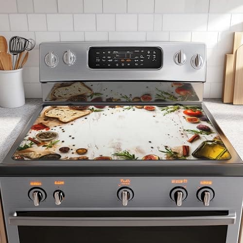 Colourful Herbs Electric Stove Top Cover for Glass & Smooth Tops - 28.5'' x 20.5'' Non-Slip Stove Protector with Spices Sauce Design, Scratch Proof Kitchen Counter Cover