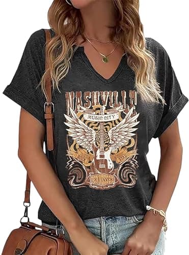 Rock Music Graphic Tank Top for Women Casual Vintage Rock and Roll Shirts Summer Country Concert Tee Tshirts(Medium,Dark Grey-2)
