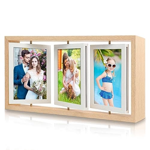 ZEEYUAN 4x6 Rotating Picture Frame Rustic Double Side Family Photo Frame, 4x6 Floating Wooden Picture Frame Vertical Collage Photo frame for Tabletop Display