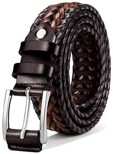 BULLIANT Mens Leather Braided Woven Golf Belts Holeless 1 3/8"-Gift Boxed