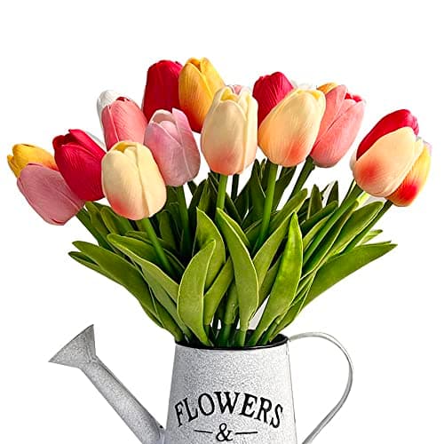 Bodosac 24pcs Multicolor Artificial Tulip Latex Real Touch for DIY Bouquets Wedding Party Bridal Baby Shower Home Decor (Multicolor Tulip)