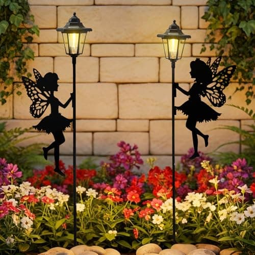 ZKLiLi Fairy Solar Garden Light,Outdoor Garden Fairy Decor Waterproof Large Hanging Lantern Lights Decorations for Patio Yard Porch Lawn Pathway Statues Outdoor Decor Gifts（Warm Light）
