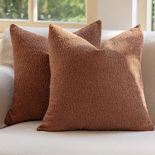 GEEORY Decorative Throw Pillow Covers 22x22 Inch Pack of 2,Textured Boucle Neutral Cushion Cases for Bed Couch Sofa, Accent Mordern Farmhouse Minimalist Home Decor (Tobacco Brown) GE06-22