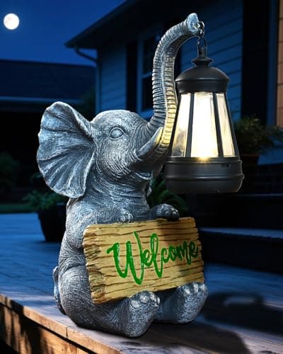 KVR Solar Elephant Garden Lights, Outdoor Welcome Statue Decor for Patio Yard, Birthday Gift for Women Mom Grandma (2026 New Gift Ready)​ (Green)