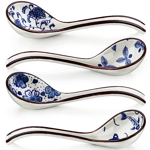 Asian Soup Spoon Set of 4 Long Handle Chinese Soup Spoons