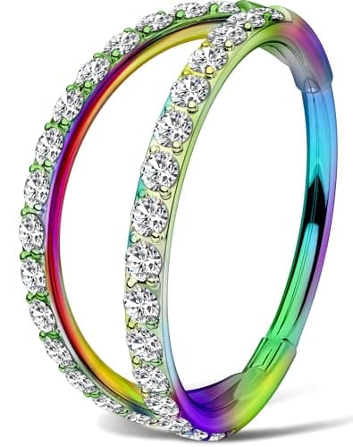 OUFER Double Hoop Nose Ring, 18G 8mm Colorful Christmas Nose Piercing Surgical Steel Nose Rings for Women, Vibrant Hoop Nose Rings for Women Perfect for Xmas Nostril Piercing Jewelry