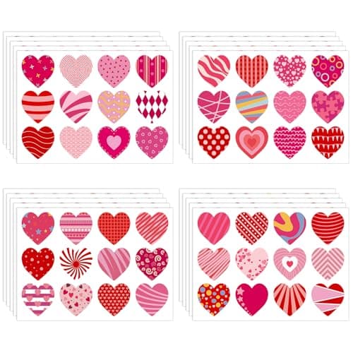 24 Sheets Heart Stickers Small Valentine Stickers for Kids 288Pcs Lovely Heart Stickers Valentine's Day Stickers for Classroom Reward Arts Crafts Greeting Card Envelope Scrapbooking, 48 Design