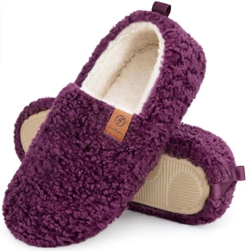 EverFoams Women’s Soft Curly Memory Foam Slippers Dark Aubergine,8.5 US