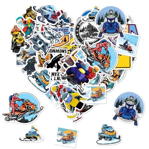 50 Pack Pcs Snowmobiling Stickers for Water Bottles Waterproof Vinyl Laptop Luggage Helmet Scrapbook Funny Sports Skiing Sticker Packs Bulk Teens Adults Aesthetic Small Decals
