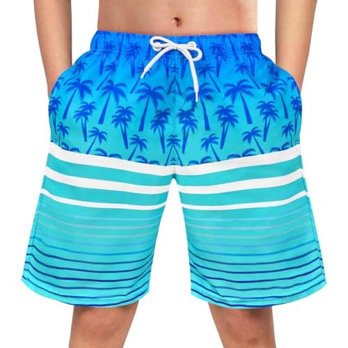 OlyPegic Boys Swim Trunks Size 14-16, Bathing Suit Boys Swimsuit Swim Shorts Swimwear Quick Dry Swim Trunks Kids Beach Board Running Shorts Youth (Coconut Tree)
