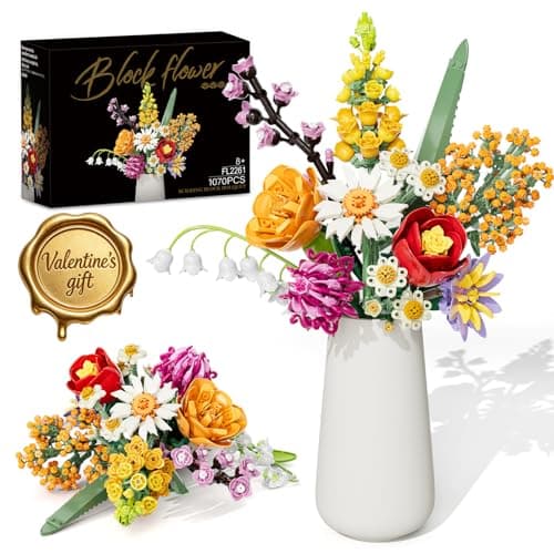 Flowers Bouquet Building Set, 1070PCS Wildflower Botanical Collection, Artificial Plant Flower Kit Toy for Adults Kids Women Her, Home Decor Gift for Birthday, Christmas, Valentines(No Vase)