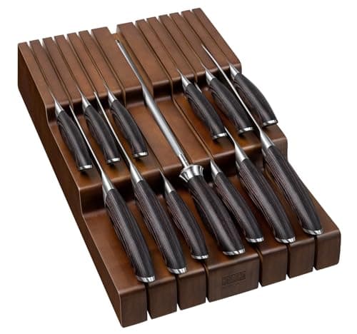 HOSHANHO Kitchen Knife Set with Block, 14-Piece Professional Ultra Sharp Knife Block Set in Knife Drawer Organizer, Japanese High Carbon Stainless Steel Chef Knives Set with Sharpener