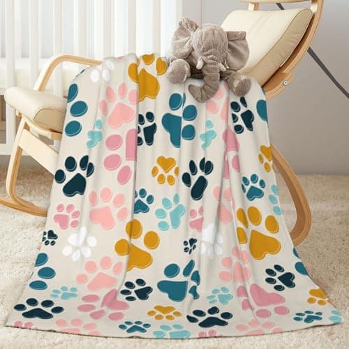Abucaky Colorful Dog Animals Paws Fleece Throw Blanket Ultra Soft Cozy Pet Animal Lover Gift Decorative Flannel Blanket for Home Bed Couch Chair Travel 40x30in