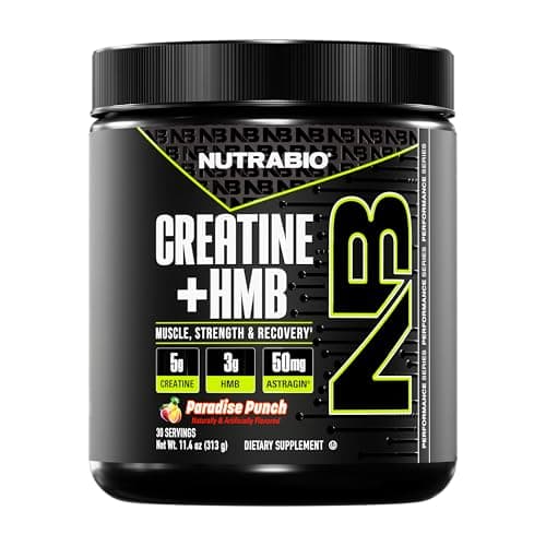 NutraBio Creatine + HMB- Creatine Monohydrate with HMB Powder for Muscle Growth, Increased Strength- 30 Servings (Paradise Punch)