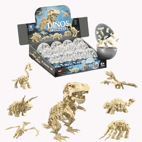 auryee 12PCS Pre Filled Easter Eggs with Toys Inside - 12 in 1 Big Dinosaur Skeleton Model Building Kits Toy for Kids Age 6+ Years Old