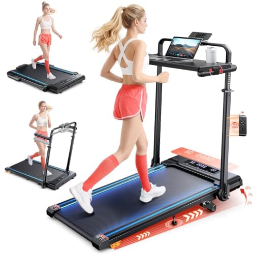 3.0HP Walking Pad Treadmill with Incline 2%-7%-12%, 6 in 1 Foldable Treadmill for Home with Removable Desk, Adjustable Handle Bar, RGB Lights, LED Display, Remote&APP Control, 330LBS Capacity
