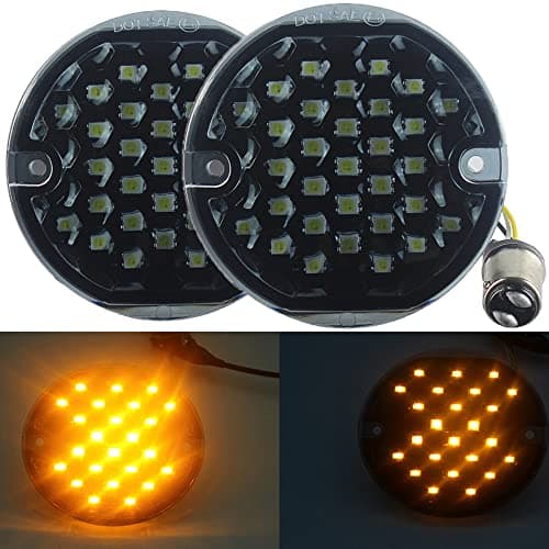 ZYTC 3 1/4" LED Turn Signals Flat PC Lens Style Front Rear 1157 Amber LED Turn Signal Kit For Harley (Not Need Extra Lens)