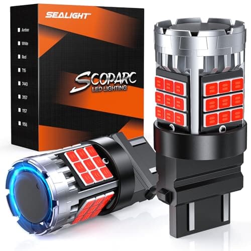 SEALIGHT LED Brake Light Bulbs, 3156 3157 LED Bulb Red, 600% Brighter 3056 3057 3457R 4057 4156 4157 Anti Hyper Flash Error Free Tail Stop Parking Lights, with Built-in Resistor, Brilliant Red, 2 Pcs