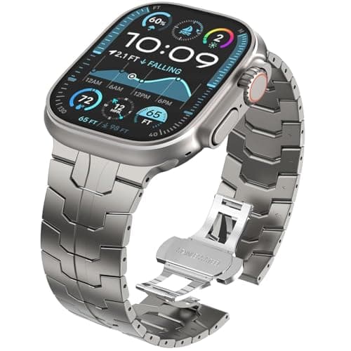 WINGLE Grade 2 Titanium Bands for Apple Watch Band Ultra 4/3/2/1 49mm 46mm 45mm 44mm 42mm Series 12 11 10 9 8 7 6 5 4 SE 3 2 1 Men, 24mm Wide Classy Business Lightweight Rugged Titanium iWatch Bands