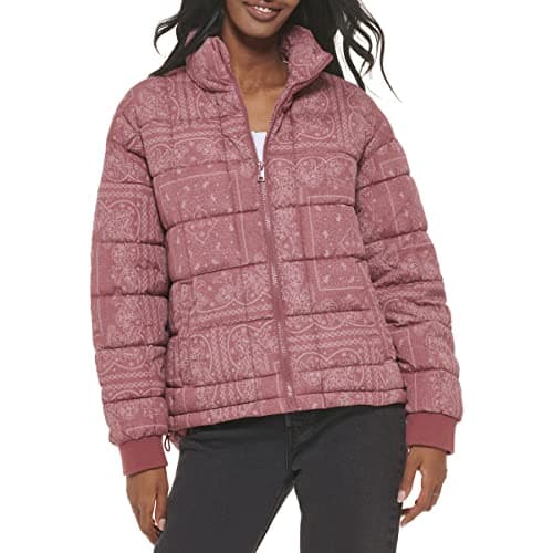 Levi's Women's Box Quilted Puffer Jacket, Faded Red Bandana, Small
