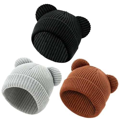 YukiniYa Baby Beanie Cute Toddler Winter Hat 3 Pack Soft Double Layers Knit Warm Cap for Infant Girls Boys Kids 0-20 Years