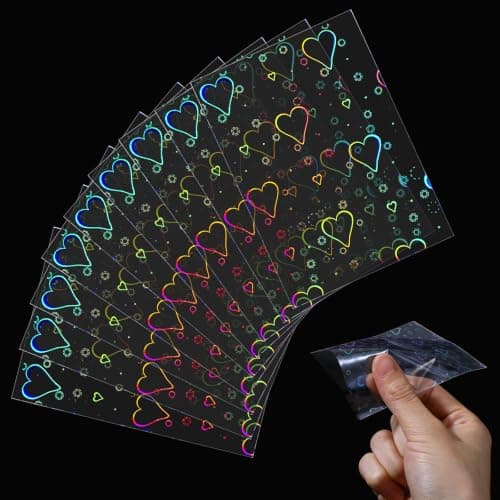 100Pcs Laser Flashing Holographic Photo Card Sleeves, 3.58x2.56 inch Photocard Sleeves, Love Heart-Shape Transparent Cards Sleeve, Trading Cards Sleeve, Foil Card Protective Sleevess