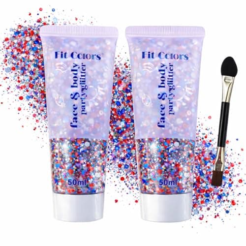 Patriotic Red White and Blue Face Hair Glitter Gel, 4th of July Accessories 100ml Sparkling Hair Body Glitter for Women Kids Makeup World Cup Team USA Independence Day Celebration(USA+USA)