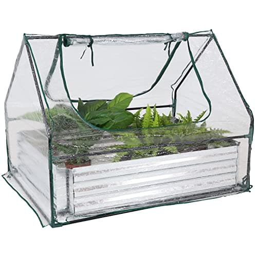 Sunnydaze Steel Raised Garden Bed with Mini Greenhouse - Outdoor Greenhouse Kit - 2 Zippered Doors - Clear - 4' x 3'