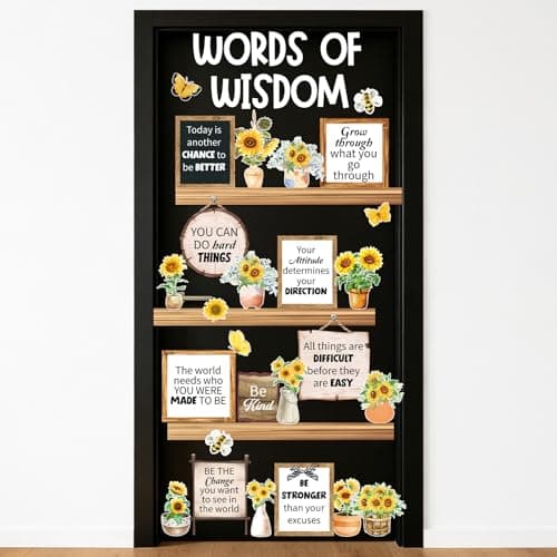 School Sunflower Classroom Door Decor Summer Inspirational Bookshelf Bulletin Board Words of Wisdom Quotes Cutouts Sunflower Positive Classroom Decoration for Reading Library Office Home Decor