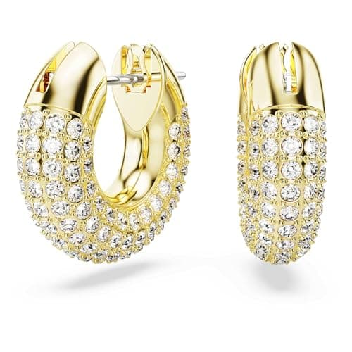 Swarovski Dextera Hoop Earrings, Pavé, White, Gold-tone Finish