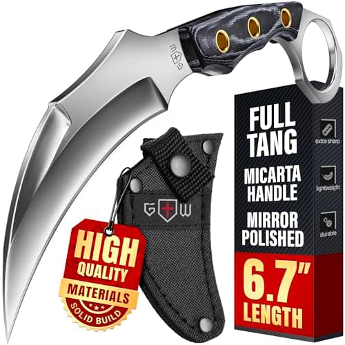 6.7'' Tactical Knife with Sheath - Micarta Handle - 3.15'' Fixed Mirror Polished Blade - Sharp Tiger Claw4 40C Steel Blade - Small Knives for Camping Hunting Survival EDC for Men and Women 2534