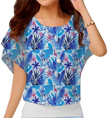Neineiwu Women's Summer Loose Casual Short Sleeve Chiffon Top Shirt Blouse