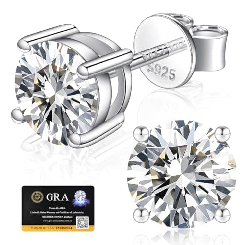 SAMIOVJ Moissanite Stud Earrings for Women Men 925 Sterling Silver Hypoallergenic D Color Lab Created Diamond Studs Moissanite Earrings (White Gold Plated Silver, 3.0cttw(1.5ct*2)-7.5mm)