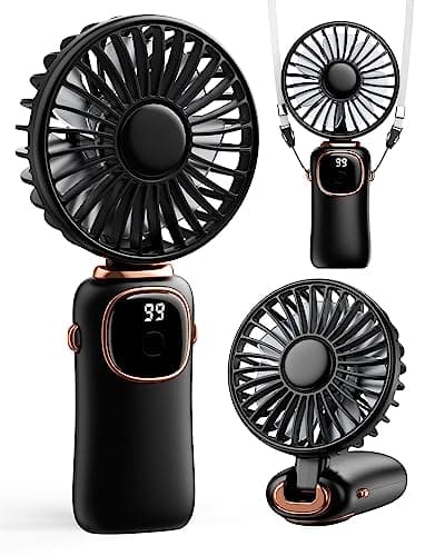coldSky Portable Handheld Fan, 4000mAh Battery Operated 3 in 1 Multifunction Personal Travel Fans with Digital Display, 90° Foldable Desk Fan with Base, 5 Speed Lash Fan for Makeup/Office (Black)