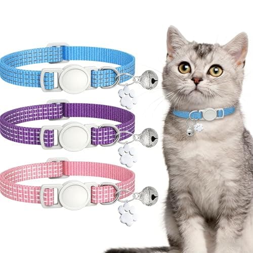 3 Pack Reflective Breakaway Collars with Bell and Paw Charm, Adjustable Safety Collars for Small Cats, Kittens, and Tiny Puppies - Night Visibility for Evening Outings