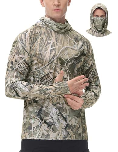 Fishing Hoodie Shirt for Men with Adjustable Drawstring - SPF 50 Sun Protection Camo Long Sleeve Shirts with Face Mask Thumbholes