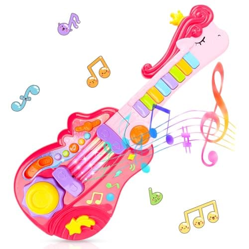 Kids Guitar Toy for 3 Year Old Girls 2-in-1 Electric Guitar with Piano