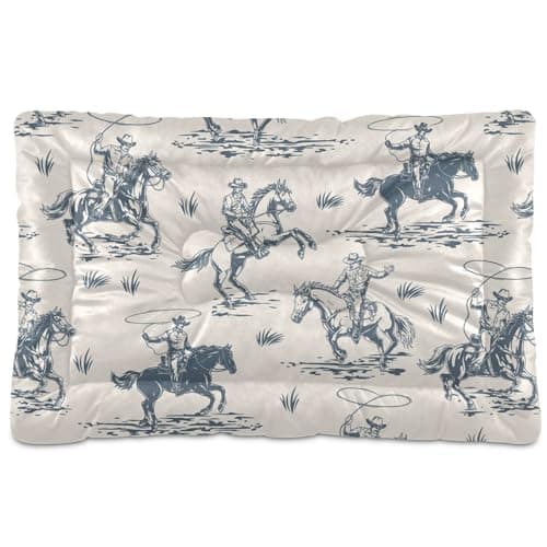 Mazeann Dog Bed Mat Cowboys Horse Western Washable Anti-Slip Bottom Comfy Kennel Pad Cat Crate Pet Pad 18 x 24 Inches
