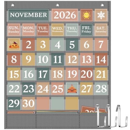 Boho Classroom Calendar Pocket Chart Set – 118 Cards, Bulletin Board & Wall