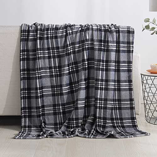 Elegant Comfort Luxury Velvet Super Soft Christmas Prints Fleece Blanket-Holiday Theme Home Décor Fuzzy Warm and Cozy Throws for Winter Bedding, Couch and Gift, 50 x 60 inch, Gray Plaid Throw