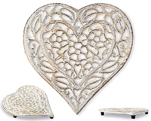 Comfify Rustic White Cast Iron Heart Trivet – 6.75"x6.5" – Hot Pot Pad