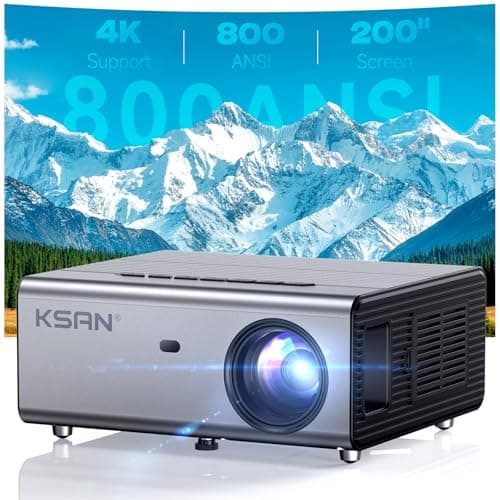KSAN Movie Projector, [800 ANSI Lumen] Projector with WiFi 6 and Bluetooth 5.2, Movie Projector for Indoor Outdoor, 5W Speaker, Support 200inch, Video Proyector Compatible with Phone/TV Stick/PC/PS4