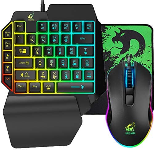 39-Key One-Handed Gaming Keyboard and Mouse Combo with Wrist Rest, Black