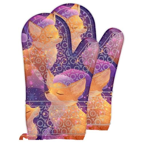 Nuxovilar Winter Foxes and Lights Silicone Oven Mitts 7.3x11.4 Inch