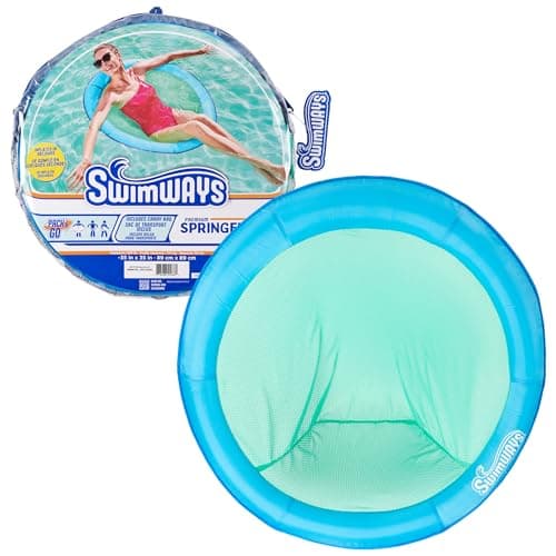 SwimWays Spring Float Papasan, Fast-Inflating Round Adult Lounger; Ages 15+