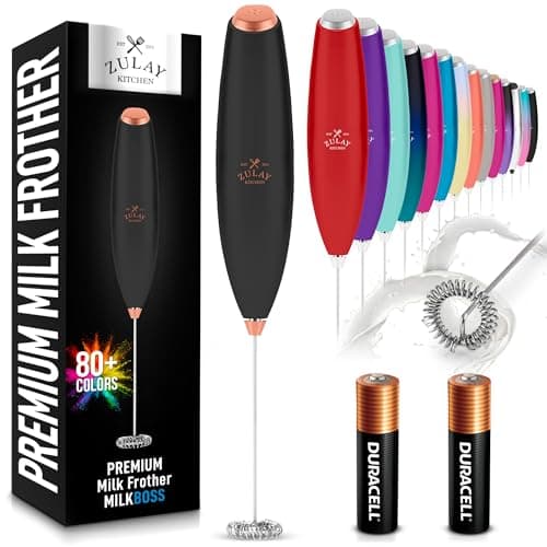 Zulay Kitchen Milk Frother Handheld Electric Whisk with AA Duracell Batteries – Durable Drink Mixer for Coffee, Lattes, Cappuccinos & More - Black Copper
