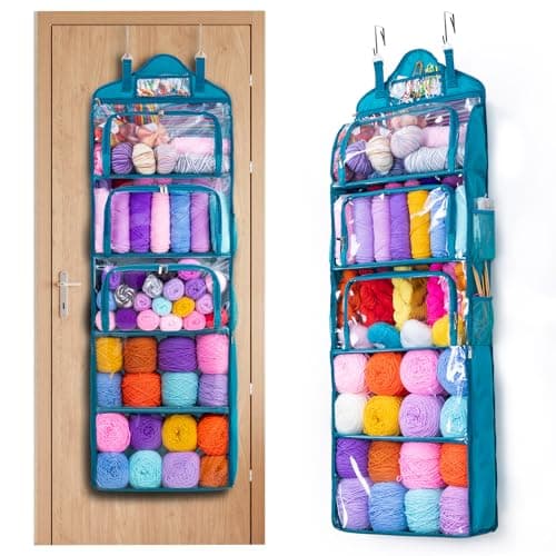MYBAGZING Hanging Yarn Storage Organizer –Over-the-Door Crochet Organizer with Both Front and Side Zipper Closure -Large Capacity Clear Yarn Holder for Crochet Hooks, Knitting Needles & Accessories