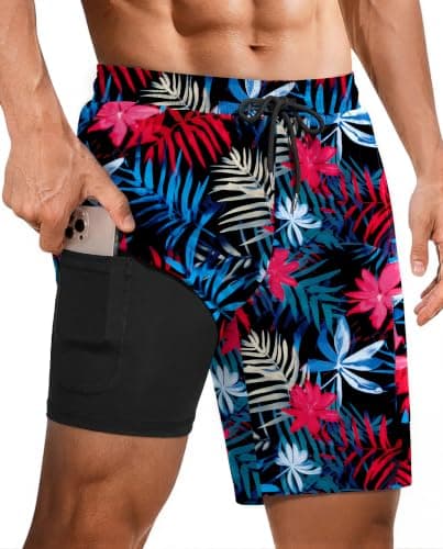Ekouaer 9 Inch Mens Swim Trunks with Compression Liner 2 in 1 Board Shorts