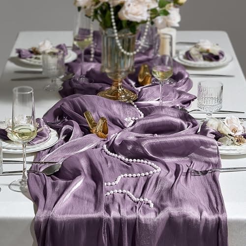 Leetaltree Dazzle Table Runner-Luxury Scarf Table Runner 120 Inch 10FT - Liquid Silk Shine, Elegant Gift Set with Card for Wedding, Christmas, Baby Shower,Holiday & Home Decor (Purple, 1 Pack)